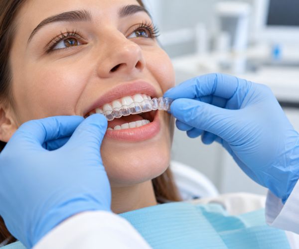 Close-up of damaged molar teeth with an existing silver dental filling during a dental examination for tooth repair.