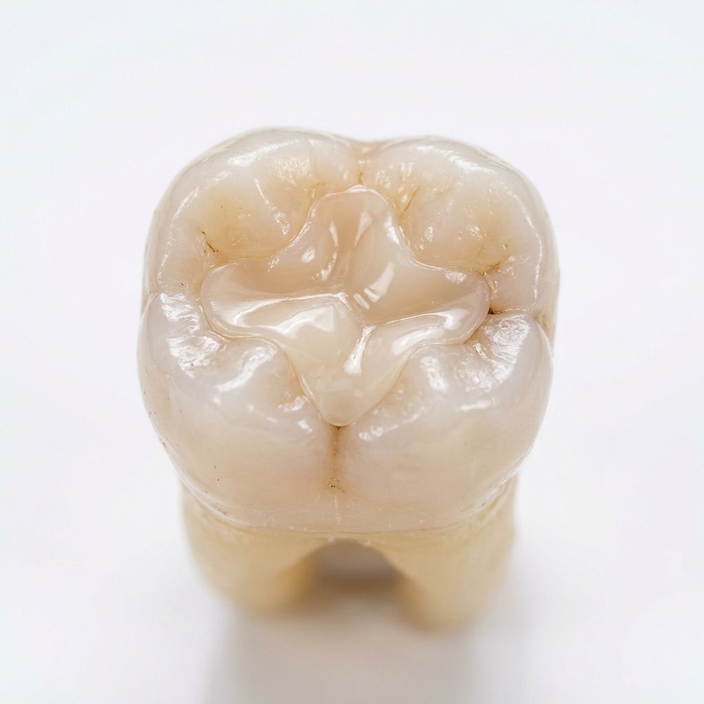 Tooth-colored composite dental filling on a molar tooth in Lahore